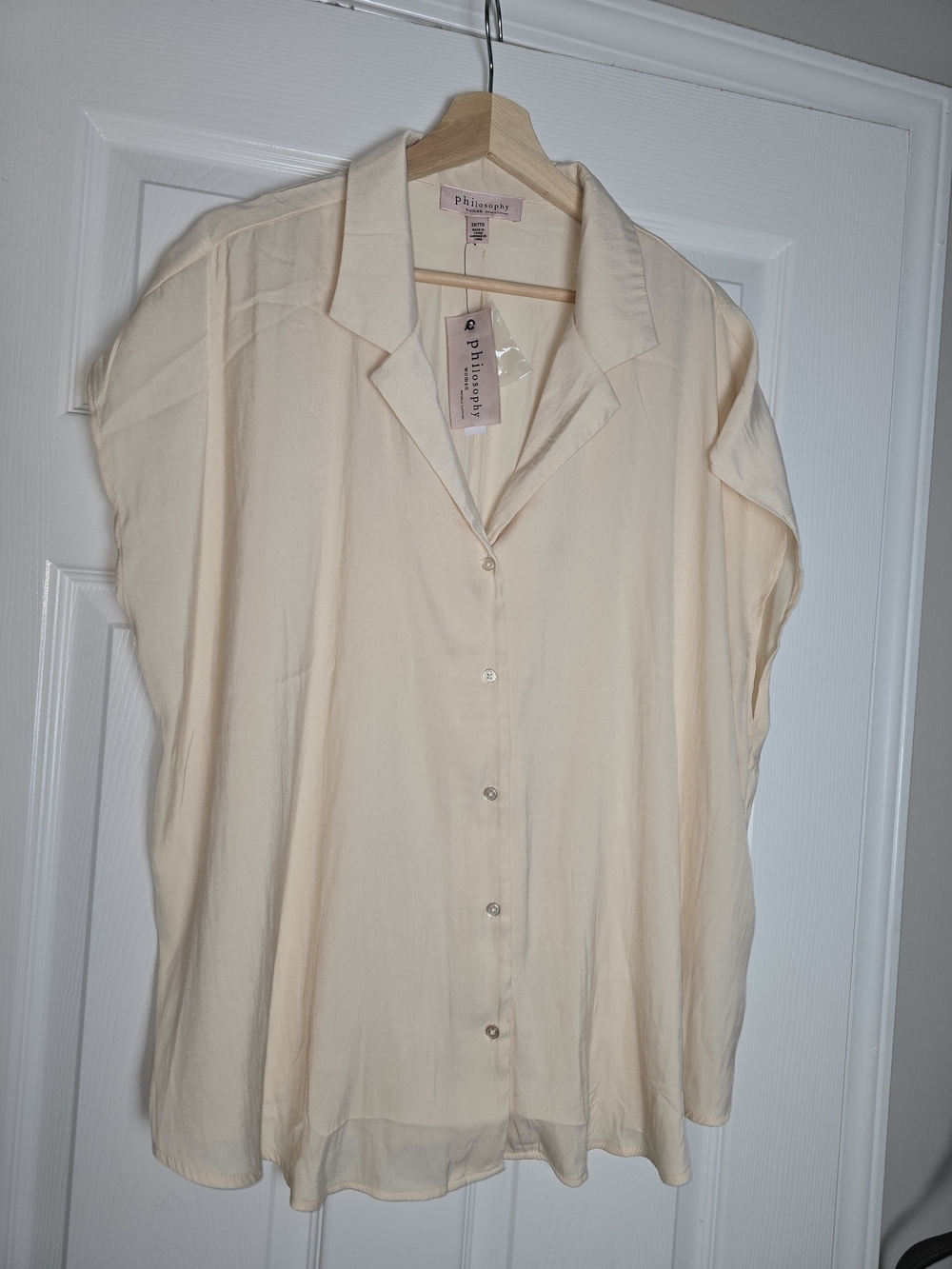 Philosophy Cream Short-Sleeve Button Front Blouse Size 2x